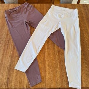 Bundle of 2 new Ododos High Waist Yoga Leggings, Cross Waist, white/brownish LG